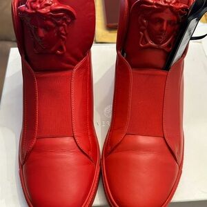 Red Versace Men’s Palladio High Top sneakers .